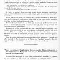 0192 - Page 192 - Société de neurologie de Paris. Séance du 7 mars 1918. Communications et présentations. XIII. Un cas de diplégie faciale périphérique, par MM. André Léri et Molin de Teyssieu. (Centre neurologique de la IIe Armée) / Voeux concernant l'application des appareils d'immobilisation et des appareils de prothèse dans les cas de troubles moteurs de nature névropathique