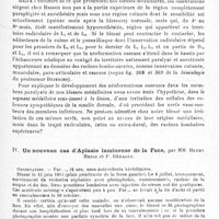 0211 - Page 211 - Société de neurologie de Paris. Séance du 11 avril 1918. Communications et présentations. III. Néoformations osseuses para-articulaires et parostales chez un paraplégique par lésion haute de la queue de cheval, par Mme Dejerine et M. A. Ceillier / IV. Un nouveau cas d'aplasie lamineuse de la face, par MM. Henry Meige et P. Béhague