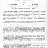0316 - Page 316 - Mémoires originaux. Psychiatrie. II. Étude sur cinq cas d'affections mentales (confusion ou démence) d'origine traumatique, par L. Babonneix... et M. Brissot...