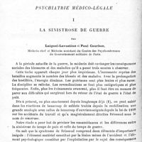 0322 - Page 322 - Mémoires originaux. Psychiatrie. II. Étude sur cinq cas d'affections mentales (confusion ou démence) d'origine traumatique, par L. Babonneix... et M. Brissot... / Psychiatrie médico-légale. I. La sinistrose de guerre, par Laignel-Lavastine et Paul Courbon...