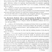 0380 - Page 380 - Analyses. Neurologie de guerre. Nerfs périphériques. Trois syndromes neuro-musculaires, par Gougerot. Progrès médical... / Paralysie radiale, liée à une luxation du radius datant de l'enfance, provoquée par le lancer des grenades, par A. Halipré. Centre neurologique de Caen, 3e Région. (Société des médecins militaires du 3e secteur...) / Paralysie dissociée du nerf radial dans un cas de blessure haute du nerf, par J. Jumentié. Réunion médico-chirurgicale de la 16e Région..., in Montpellier médical...