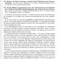 0401 - Page 401 - Analyses. Neurologie de guerre. Chirurgie des nerfs. La suture immédiate des nerfs, par Tavernier. Bulletins et mémoires de la Société de chirurgie de Paris... / Étude médico-chirurgicale sur les interventions secondaires par lésions des nerfs périphériques par projectiles de guerre, par Forgue et Jumentié. Réunion médico-chirurgicale de la 16e Région..., in Montpellier médical...