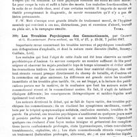 0416 - Page 416 - Analyses. Neurologie de guerre. Accidents nerveux consécutifs aux explosions. Hygiène mentale et déflagration des explosifs, par F.-W. Mott. British medical Journal... / Les troubles psychiques des commotionnés, par Charon et G. Halberstadt. Paris médical... / Un cas d'hémiplégie organique consécutive à une commotion, par L. Babonneix et H. David. Bulletins et mémoires de la Société médicale des hôpitaux de Paris...