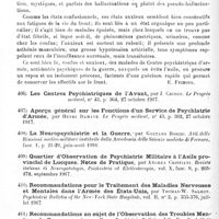 0450 - Page 450 - Analyses. Neurologie de guerre. Psychologie et psychiatrie. États confusionnels et anxieux chez le combattant, par Raymond Mallet. Annales médico-psychologiques... / Médecine légale