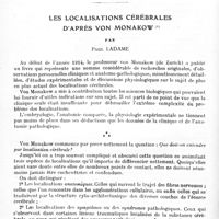 0038 - Page 32 - Mémoires originaux. Actualités neurologiques. Les localisations cérébrales d'après Von Monakow, par Paul Ladame