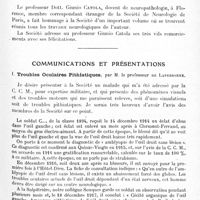 0051 - Page 45 - Société de neurologie de Paris. Séance du 9 janvier 1919. Fonds J. Dejerine / Communications et présentations. I. Troubles oculaires pithiatiques, par M. le Professeur de Lapersonne