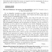 0074 - Page 68 - Analyses. Neurologie. Études générales. Physiologie. Étude anatomique et physiologique du faisceau longitudinal postérieur dans ses rapports avec les mouvements forcés, par L.-J.-J. Muskens. Brain... / Sémiologie. Un cas d'absence de toutes les sensibilités, par E.-D. Roberts. Lancet... / Signes électriques des lésions du faisceau pyramidal, par Vincenzo Néri. Società médica-chirurgica di Bologna...