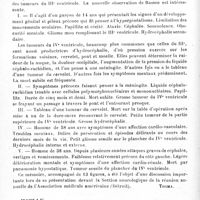 0082 - Page 76 - Analyses. Neurologie. Études spéciales. Protubérance et bulbe. Un cas de syndrome bulbaire par Athérome, par Villaverde. Anales de la Academia medico-quirurgica espanola... / Tumeurs du IIIe et du IVe ventricule, par Peter Bassoe..., Journal of the American medical Association... / Moelle. Des progrès apportés au diagnostic des tumeurs et compressions de la moelle par la clinique et l'étude du liquide céphalo-rachidien, par L. Alquier. Gazette des hôpitaux...