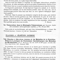 0087 - Page 81 - Analyses. Neurologie. Études spéciales. Méninges. Méningite tuberculeuse. Tentatives de traitement par des réinjections sous-cutanées de liquide céphalo-rachidien soustrait au malade, par Pietro Tilli. Il Policlinico, sezione pratica... / La tuberculine dans la méningite tuberculeuse, par Gallego. Anales de la Academia medico-quirurgica espanola... / Glandes à sécrétion interne. Les glandes à sécrétion interne et les maladies de la nutrition. Théorie et pratique du traitement opothérapique des maladies du métabolisme, par G. Maranon..., Ruiz frères, édit., Madrid, 1916