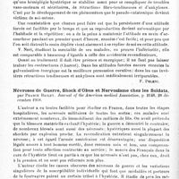 0096 - Page 90 - Analyses. Neurologie. Études spéciales. Névroses. Les attitudes forcées et la pseudo-catatonie de guerre, par Vincenzo Neri. Chirurgia degli Organi di Movemento... / Névroses de guerre, shock d'Obus et nervosisme chez les soldats, par Pearce Bailey. Journal of the American medical Association... / Camptocormies hystériques et spondylites typhiques, par M. Chiray et E. Roger. Presse médicale...