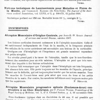 0175 - Page 163 - Analyses. Neurologie. Études spéciales. Moelle. Laminectomie avec découverte simple de la moelle ; ses effets sur les réflexes et sur les symptômes des maladies spinales, par Charles-A. Elsberg et Pearce Bailey... Journal of the American medical Association... / Notions techniques de laminectomie pour maladies et plaies de la moelle, par Charles-A. Elsberg... The Journal of the American medical Association... / Dystrophies. Atrophie musculaire d'origine centrale, par John-H.-W. Rhein. Journal of nervous and mental Disease... / Atrophie musculaire progressive spinale (Duchenne-Aran) consécutive à un choc électrique, par F.-Parkes Weber. Proceedings of the Royal Society of Medicine... Clinical Section... / Type Werdnig-Hoffmann de l'atrophie musculaire spinale, par E.-A. Cockaine. Proceedings of the Royal Society of Medicine... Section for the Study of Disease in Children...