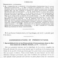 0215 - Page 203 - Société de neurologie de Paris. Séance du 6 mars 1919. Sommaire / Communications et présentations. I. Sur la réflectivité et les phénomènes d'automatisme dans la section totale de la moelle dorsale, par M. J. Lhermitte