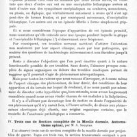 0319 - Page 305 - Société de neurologie de Paris. Séance du 3 avril 1919. Communications et présentations. III. Plusieurs cas de mouvements involontaires, d'aspect particulier, apparus après un épisode fébrile grippal, et, pour certains, après des signes d'encéphalite léthargique, par M. Pierre Marie et Mlle G. Lévy / IV. Trois cas de section complète de la moelle dorsale. Automatisme spinal, par M. A. Souques