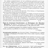 0375 - Page 361 - Analyses. Psychiatrie. Études générales. Sémiologie. Le réflexe oculo-cardiaque chez les aliénés, par Fernando Gorriti. Revista dermatologica, n° especial en homenaje al B. Sommer... / Anaphylaxie et affections mentales, par Lagriffe. Annales médico-psychologiques... / Essai de classement syndromique et étiologique des maladies mentales, par Briand, Vigouroux et Truelle. Société médico-psychologique... Annales médico-psychologiques... / Autophrasies mentales, par Fernando Gorriti. Communication au Ve Congrès scientifique de Washington... Prensa medica Argentina... / Un cas d'hallucinose, par Th. Alajouanine. Société médico-psychologique... Annales médico-psychologiques...