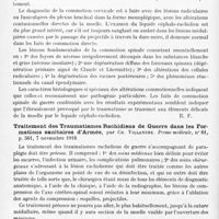 0502 - Page 480 - Analyses. Neurologie. Études spéciales. Moelle. Étude anatomo-clinique des lésions commotionnelles de la moelle cervicale, par Antoine Delattre. Thèse de Paris..., 1918 / Traitement des traumatismes rachidiens de guerre dans les formations sanitaires d'armée, par Ch. Villandre. Presse médicale...