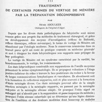 0517 - Page 493 - Mémoires originaux. Neurologie. III. Traitement de certaines formes du vertige de ménière par la trépanation décompressive, par Henri Aboulker...