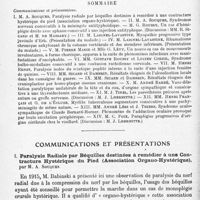 0524 - Page 500 - Société de neurologie de Paris. Séance du 5 juin 1919. Sommaire / Communications et présentations. I. Paralysie radiale par béquilles destinées à remédier à une contracture hystérique du pied (Association organo-hystérique), par M. A. Souques