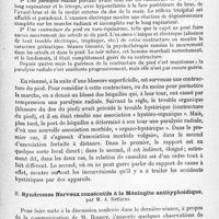 0525 - Page 501 - Société de neurologie de Paris. Séance du 5 juin 1919. Communications et présentations. I. Paralysie radiale par béquilles destinées à remédier à une contracture hystérique du pied (Association organo-hystérique), par M. A. Souques / II. Syndromes nerveux consécutifs à la méningite antityphoïdique, par M. A. Souques