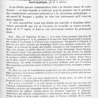 0529 - Page 505 - Société de neurologie de Paris. Séance du 5 juin 1919. Communications et présentations. II. Syndromes nerveux consécutifs à la méningite antityphoïdique, par M. A. Souques / Un cas d'hémiplégie droite avec aphasie consécutif à une injection anti-typhique, par M. G. Roussy