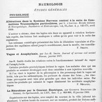 0554 - Page 530 - Analyses. Neurologie. Études générales. Physiologie. Altérations dans le système nerveux central à la suite de commotions traumatiques particulières, par G. d'Abundo. Rivista italiana di Neuropatologia, Psichiatria ed Elettroterapia... / Vague et anaphylaxie, par Jas.-H. Smith. Journal of nervous and mental Disease... / La nécrobiose par le courant électrique, par Giuseppe Bolognesi... Lo Sperimentale...