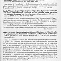 0571 - Page 547 - Analyses. Neurologie. Études spéciales. Névroses. Migraine oculaire associée et liquide céphalo-rachidien, par J.-A. Sicard et H. Roger. Société médico-chirurgicale de la 15e Région..., in Marseille médical... / Un hôpital spécial pour malades nerveux. L'hôpital militaire neurologique Villa del Seminario près de Ferrare, par Gaetano Boschi. Giornale di Psichiatria clinica... / Sur la valeur diagnostique et pronostique d'un symptôme oculaire et d'une manifestation cutanée qu'on observe dans certains syndromes nerveux, par Silvio Gavazzeni et Augusto Jona. Riforma medica... / Les syndromes psycho-physiopatiques, l'egoïsme systématisé, la pusillanimité, la perplexité pessimiste, l'hystérie et l'immobilisation, par Maurice Dide. Revue de médecine...