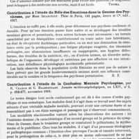 0579 - Page 555 - Analyses. Psychiatrie. Les impulsions suicides chez les militaires psychopathes, par Andrea Cristiani. Rivista italiana di Neuropatologia, Psichiatria ed Elettroterapia... / Amnésie simulée comme réaction de défense, par George-E. Price et William-B. Terhune. Journal of the American medical Association... / Contribution à l'étude du rôle des émotions dans la genèse des psychoses, par Mme Imianitoff. Thèse de Paris..., 1917 / Contribution à l'étude de la confusion mentale psychogène, par R. Charon et G. Halberstadt. Annales médico-psychologiques... / Psychoses consécutives à l'influenza, par Karl-A. Menninger. Journal of the American medical Association...
