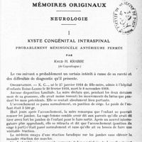 0585 - Page 561 - Mémoires originaux. Neurologie. I. Kyste congénital intraspinal probablement méningocèle antérieure fermée, par Knud H. Krabbe...