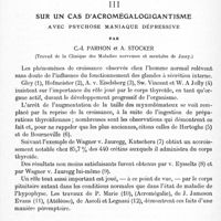 0599 - Page 573 - Mémoires originaux. Neurologie. III. Sur un cas d'acromégalogigantisme avec psychose maniaque dépressive, par C.-I. Parhon et A. Stocker (Travail de la Clinique des maladies nerveuses et mentales de Jassy)