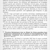 0611 - Page 585 - Société de neurologie de Paris. Séance du 3 juillet 1919. Communications et présentations. III. Asymétrie des réactions pilomotrices dans un cas de blessure de la moelle épinière, par MM. André-Thomas et M. Regnard / IV. Troubles épileptiques chez un blessé du crâne précédés d'une turgescence douloureuse de la brèche et s'accompagnant de rire incoercible. Possibilité d'un traitement préventif, par MM. Henri Meige et P. Béhague