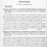 0680 - Page 654 - Analyses. Neurologie. Études générales. Anatomie. Structure fibrillaire du protoplasma névroglique et origine des gliofibrilles, par P. del Rio-Hortega. Trabajos del Laboratorio de Investigaciones Biologicas de la Universidad de Madrid... / Squelette protoplasmique ou appareil de soutien de la cellule de Schwann, par Manuel Sanchez y Sanchez. Trabajos del Laboratorio de Investigaciones Biologicas de la Universidad de Madrid... / Données pour la connaissance histogénique des centres optiques des insectes. Evolution de quelques éléments rétiniens du Pieris brassicae, par Domingo Sanchez. Trabajos del Laboratorio de Investigaciones Biologicas de la Universidad de Madrid...