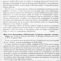 0690 - Page 664 - Analyses. Neurologie. Études spéciales. Cerveau. Influence du travail de l'accouchement sur le développement du cerveau de l'enfant, par Arthur Stein... Journal of the American medical Association... / Mort avec symptômes d'hémorragie cérébrale supposée traumatique, par Vincenzo Giordano... Il Morgagni (Archivio)...
