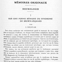 0699 - Page 673 - Mémoires originaux. Neurologie. I. Sur une forme bénigne du syndrome de Brown-Séquard, par S. Goldflam