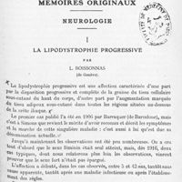 0747 - Page 721 - Mémoires originaux. Neurologie. I. La lipodystrophie progressive, par L. Boissonnas...