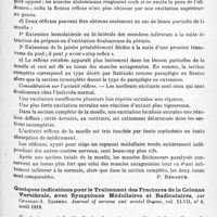 0807 - Page 779 - Analyses. Neurologie. Études spéciales. Moelle. Les fonctions réflexes de la moelle complètement sectionnée comparée à celle de la moelle moins grièvement atteinte, par George Riddoch. Brain... / Quelques indications pour le traitement des fractures de la colonne vertébrale, avec symptômes médullaires et radiculaires, par Charles-A. Elsberg. Journal of nervous and mental Disease...