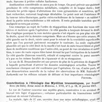 0878 - Page 842 - Analyses. Neurologie. Études spéciales. Moelle. Paraplégie crurale par tumeur médullaire. Opération. Guérison, par Hermann Brunschweiler. Correspondenz-Blatt für Schweizer Aerzte... / Contribution à l'étiologie des myélites traumatiques, par Robert Bing... Revue suisse de médecine...