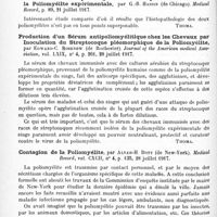 0882 - Page 846 - Analyses. Neurologie. Études spéciales. Moelle. Cas de maladie de Morvan (Syringomyélie), par Georges Pernet. Proceedings of the Royal Society of Medicine... Section of Dermatology... / Contribution à l'histopathologie de la poliomyélite humaine et de la poliomyélite expérimentale, par G.-B. Hassin... Medical Record... / Production d'un sérum antipoliomyélitique chez les chevaux par inoculation du streptocoque pléomorphique de la poliomyélite, par Edward-C. Rosenow... Journal of the American medical Association... / Contagion de la poliomyélite, par Alvah-H. Doty... Medical Record...