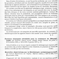 0888 - Page 852 - Analyses. Neurologie. Études spéciales. Méninges. De l'uvéite méningococcique, par F. Gaudin. Thèse de Paris, 1915... / Facteurs chimiques nécessités pour la croissance du méningocoque, par Dorothy Jordan Lloyd. British medical Journal... / Nouvelles observations sur la sérothérapie antiméningococcique, par Alfonso Montefusco... Riforma medica... / Méningite cérébro-spinale diplococcique primitive, par Tomasso Pontano. Il Policlinico, sezione pratica...