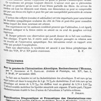 0895 - Page 859 - Analyses. Neurologie. Études spéciales. Sympathique. Contribution à l'étude du syndrome de Claude Bernard-Horner, par H. Burger. Archives médicales belges... / Infections. Sur la genèse de l'intoxication alcoolique. Recherches sur l'homme, par V. Ducceschi et V. Barilari. Archivio di Fisiologia... / Signification diagnostique et pronostique des constatations concernant le liquide céphalo-rachidien dans la syphilis, par John-A. Fordyce... Medical Record...