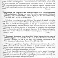 0897 - Page 861 - Analyses. Neurologie. Études spéciales. Glandes à sécrétion interne et syndromes glandulaires. La glande pinéale dans ses rapports avec le développement du corps, des organes sexuels et de l'intelligence, par Carey Pratt Mac Cord. Journal of the American Medical Association... Collected Papers from the Research Laboratory Parke, Davis et C°... / Constatation de pituitrine et d'epinéphrine dans l'hypophyse et les surrénales du foetus, par Carey Pratt Mac Cord. Journal of Biological Chemistry... Collected Papers from the Research Laboratory Parke, Davis et C°... / Les glandes à sécrétion interne et leur importance comme agents thérapeutiques, par Carey Pratt Mac Cord. Journal of the American Pharmaceutical Association... Collected Papers from the Research Laboratory Parke, David et C°...