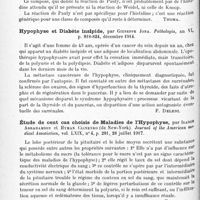 0898 - Page 862 - Analyses. Neurologie. Études spéciales. Glandes à sécrétion interne et syndromes glandulaires. Présence d'une substance analogue à l'histidine dans le lobe postérieur de l'hypophyse, par T. B. Aldrich, Journal of the Chemical Society... Collected Papers from the Research Laboratory Parke, Davis et C°... / Hypophyse et diabète insipide, par Giuseppe Jona. Pathologia... / Étude de cent cas choisis de maladies de l'hypophyse, par Isador Abrahamson et Hyman Clinenko... Journal of the American medical Association... / Radiographie du crâne d'un malade souffrant d'une tumeur de l'hypophyse, avec note sur l'opération et ses résultats, par Herbert Tilley. Proceedings of the Royal Society of Medicine... Section of Laryngology...