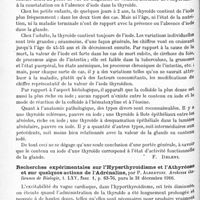 0900 - Page 864 - Analyses. Neurologie. Études spéciales. Glandes à sécrétion interne et syndromes glandulaires. Sur le contenu en iode de la glande thyroïde aux divers âges de la vie et sur les rapports entre le quantitatif d'iode et l'aspect histologique de la glande, par R. Pellegrini... Archives italiennes de biologie... / Recherches expérimentales sur l'hyperthyroïdisme et l'athyréose et sur quelques actions de l'adrénaline, par P. Albertoni. Archives italiennes de biologie...