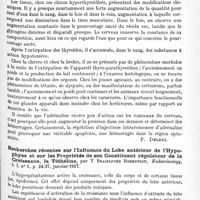 0901 - Page 865 - Analyses. Neurologie. Études spéciales. Glandes à sécrétion interne et syndromes glandulaires. Recherches expérimentales sur l'hyperthyroïdisme et l'athyréose et sur quelques actions de l'adrénaline, par P. Albertoni. Archives italiennes de biologie... / Recherches récentes sur l'influence du lobe antérieur de l'hypophyse et sur les propriétés de son constituant régulateur de la croissance, la téthéline, par T. Braislford Robertson. Endocrinology...
