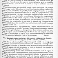 0903 - Page 867 - Analyses. Neurologie. Études spéciales. Glandes à sécrétion interne et syndromes glandulaires. Sur le composé cristallisé contenant de l'iode qui se rencontre dans la thyroïde, par Edward-C. Kendall. Endocrinology... / Une méthode pour combattre l'hyperthyroïdisme, par Leigh-F. Watson. Endocrinology...