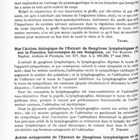 0904 - Page 868 - Analyses. Neurologie. Études spéciales. Glandes à sécrétion interne et syndromes glandulaires. Une méthode pour combattre l'hyperthyroïdisme, par Leigh-F. Watson. Endocrinology... / Rapports de l'innervation des greffes thyroïdienne avec leur activité endocrine, par E. Kummer... Endocrinology... / Sur l'action biologique de l'extrait de ganglions lymphatiques et sur la fonction hormonique de ces ganglions, par Pio Marfori... Archivio di Fisiologia... / Action antagoniste de l'extrait de ganglions lymphatiques et de l'adrénaline sur les organes à fibres musculaires lisses, par Alfredo Chistoni... Archivio di Fisiologia...