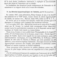 0970 - Page 934 - Société de neurologie de Paris. Séance du 6 novembre 1919. Communications et présentations. VIII. Syndrome de la calotte protubérantielle, région paramédiane. Astéréognosie très marquée avec troubles minimes du sens des attitudes, par M. Étienne Leenhardt et Mlle Sentis / IX. La névrite hypertrophique de l'adulte, par M. Maurice Dide