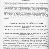 0984 - Page 948 - Société de neurologie de Paris. Séance du 4 décembre 1919. Sommaire / Communications et présentations. A propos du traitement de la maladie de Parkinson par les arsenicaux / I. Étude des différents réflexes sous le contrôle de la bande d'Esmarch, par M. Sicard