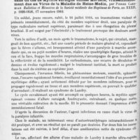1010 - Page 974 - Analyses. Neurologie. Études spéciales. Protubérance et bulbe. Sur une forme nouvelle de syndrome bulbaire inférieur avec ataxie du larynx, par Bellin et Vernet. Bulletins et mémoires de la Société médicale des hôpitaux... / Moelle. Sur un essai encourageant d'autosérumthérapie intrarachidienne dans un cas de myélite suraiguë diffuse mortelle, vraisemblablement due au virus de la maladie de Heine-Medin, par Pierre Cazamian. Bulletins et mémoires de la Société médicale des hôpitaux de Paris...