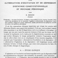 0096 - Page 30 - Mémoires originaux. Psychiatrie. Étude clinique. Les alternatives d'excitation et de dépression dysthymie constitutionnelle et psychose périodique, par R. Benon...
