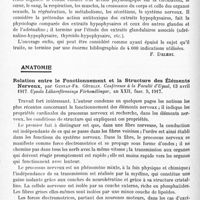0160 - Page 94 - Analyses. Neurologie. Études générales. Bibliographie. L'action physiologique des extraits hypophysaires, par Bernardo A. Houssay..., Flaiban, édit., Buenos-Aires, 1919 / Anatomie. Relation entre le fonctionnement et la structure des éléments nerveux, par Gustaf-Fr. Göthlin. Conférence à la Faculté d'Upasl... Upsala Läkareförenings Förhandlingar...