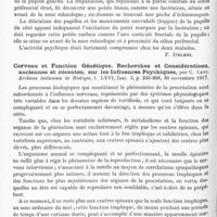 0164 - Page 98 - Analyses. Neurologie. Études générales. Physiologie. Sur la signification de l'aire corticale du lobe frontal dont l'excitation produit une dilatation de la pupille, par L. Bianchi... Archives italiennes de biologie... / Cerveau et fonction génétique. Recherches et considérations, anciennes et récentes, sur les influences psychiques, par C. Ceni. Archives italiennes de biologie...